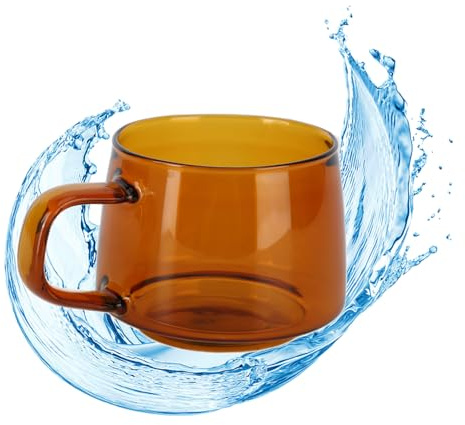 Taza de caf transparente tazas cafe cristal de 250 ml, taza de borosilicato de vidrio, té, agua, leche con asa, succinita para café, cereales, yogur, bebidas (ámbar)