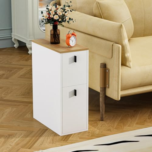 HAMHAIGO Set di 1 Comodino Stretto 25 cm Larghezza, Comodino Piccolo con 2 Cassetti, Cassetti Possono Essere Spostati Su E Giù, Comodini Stretti Tavolino da Divano per Camera da Letto, Soggiorno