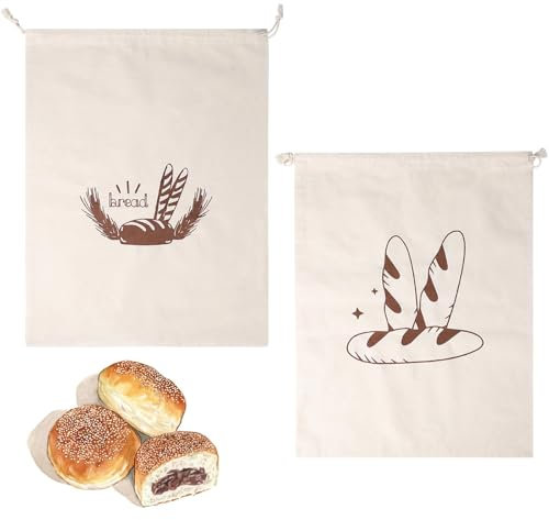2 Pcs Eco Bread Bags for Homemade Artisan Bread - Reusable Storage with Drawstring