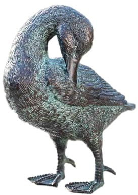 Generisch Bronze-Skulptur Ente | putzt Sich | reinigt die Federn | 21x22x23cm | Tierfigur aus Bronze handgefertigt