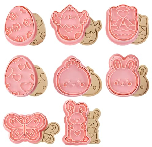 LAJUP 8 Pièces Emporte-pièces, Coupe-Biscuits,Moule à Biscuits de Pâques,Pâques Moule à Biscuits Outil,DIY Décoration Gâteau Fondant Cookie,Papillon Lapin Poussin Oeufs de Pâques Biscuits Moule