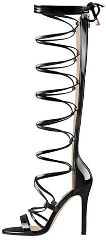 Meinabsatz Damen Stiletto Sandaletten High Heels Römersandalen Riemchen Sandalen mit Lackoptik Schwarz 45 EU