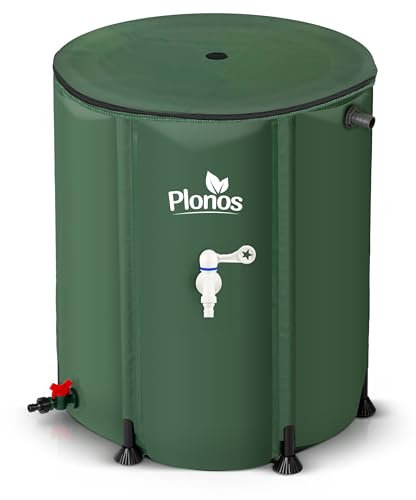 Plonos Barril de Lluvia 200 L con Grifo de Agua PVC Resistente a los Rayos UV 70 x 60 cm Verde