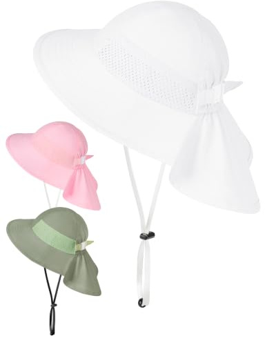 Becellen Sombrero de Sol Bebé, Protección UPF 50+ Gorra de Playa de ala Ancha con Protector de Cuello Gorra Proteccion Solar Ajustables para Niños Niñas 3-24 Meses