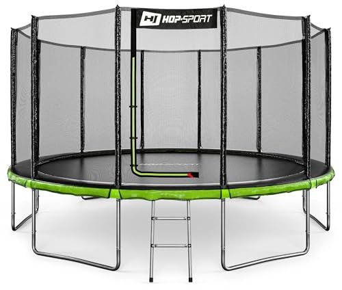 Hop-Sport Trampolin Outdoor - Ø 244/305/366/427/488 cm - Trampolin mit außenliegenden Sicherheitsnetz, Stabiler Rahmenkonstruktion & Sicherheitszertifikaten - Komplettset mit Leiter (427 cm)