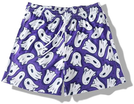 BOOMLEMON Herren-Shorts, Netz-Shorts, Freizeit-Shorts, Streetwear, Sommer, Laufen, Basketball, kurze Hose, Ghosts Purple White, XL