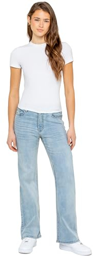 989Zé ENZO Womens Wide Leg Stretch Denim Jeans Straight Trousers Casual Cotton Relaxed Fit Baggy Loose Pants with Pockets EZL657_Jeans Bleach 14 S