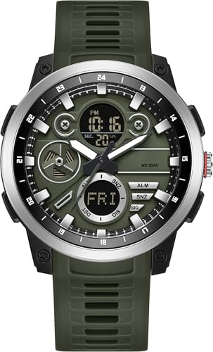 findtime Herren Militär Digital Armbanduhr Analog Quarz Wasserdicht Uhren Sport Taktische Outdoor Elektronische Multifunktions Armbanduhr mit Leuchtender Stoppuhr Countdown Alarme Big Face, grün