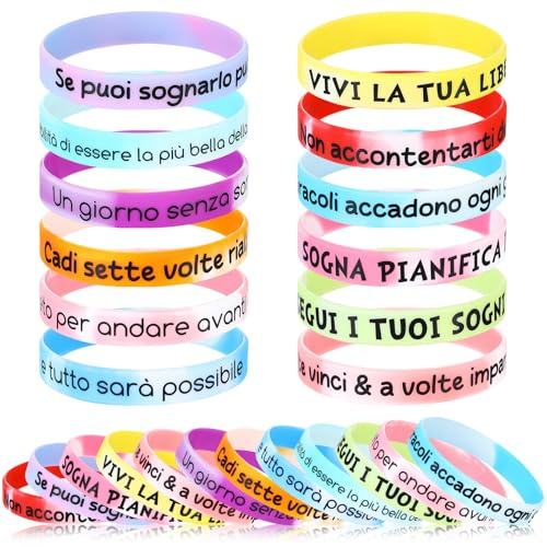 Otuuz 24 Braccialetti Bambini con Frasi Motivazionale Italiano Silicone Bracciale Amicizia Colorati Gadget Compleanno Bambini Regalo Maestra Fine Anno Festa Adolescente Collega