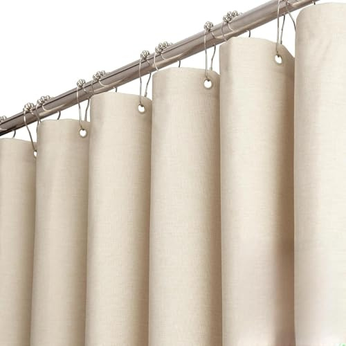 Neuytiky Cortina de Ducha de 180 x 200 cm, Tela de Lino sintético, Baño Impermeable Cortinas Baño, Cortina de baño de Tejido Lavable antimoho con 12 Anillas, Cortina para bañera y Ducha