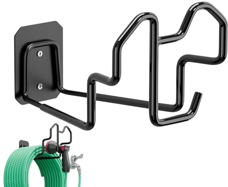 Soporte de pared para manguera de jardín, soporte de manguera resistente para pared exterior, colgador de pared de acero con capacidad de carga de 50 kg, ideal para garaje, patio, césped, patio