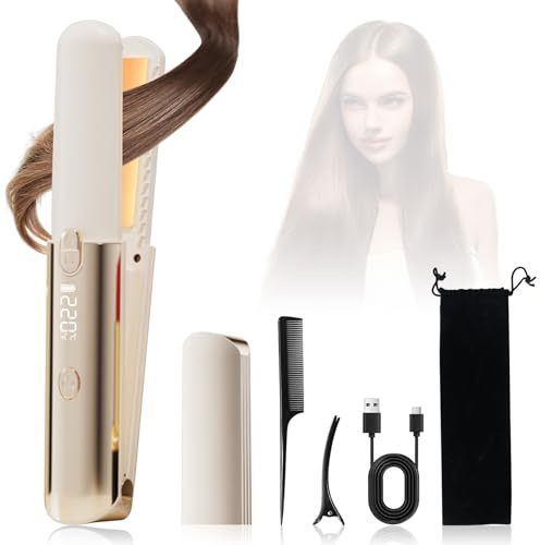 Anluomafuy Piastra Capelli Lisci e Mossi Professionale, Protezione Keratin, Mini Piastra per Capelli da Viaggio Portatile, Display LCD, 160-220°C, per Capelli Lunghi, Spessi o Ricci (Bianco)