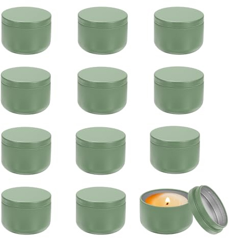 sourcing map 12 barattoli per candele in metallo da 85 g, con coperchio, rotondi, vuoti, per conservare tè e realizzare regali di Natale, fai da te, artigianato, colore verde