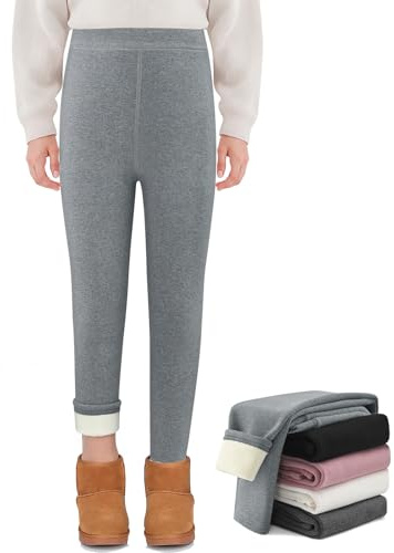 MASOCIO Termoleggings flickor fodrade leggings barn långa varma vinterbyxor storlek 104–158, GRÅ, 140-146