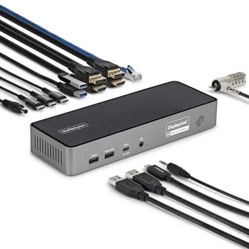 StarTech Station d'accueil USB-C Triple Écran, Station de Recharge pour PC Portable 140W, HDMI 4K 60 Hz ou DisplayPort