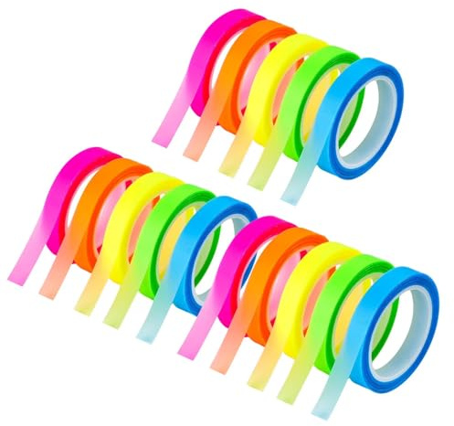 10 Rolls Highlighter Tape, 0.24 in x 16 ft Transparent Highlighter Strips, Transparent Sticky Notes, Removable Fluorescent Neon Tapes for Revision Supplies Students Teachers Marking Books Reading