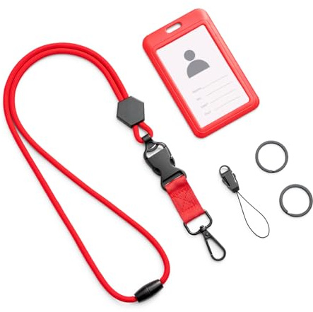 Schlüsselband Ausweishülle mit Band Abnehmbarer Ausweishalter Rot | 60 cm langes, verstellbares Schlüsselband mit Kartenhalter für Ausweis, Firmenausweis, Studentenausweis Namensschild