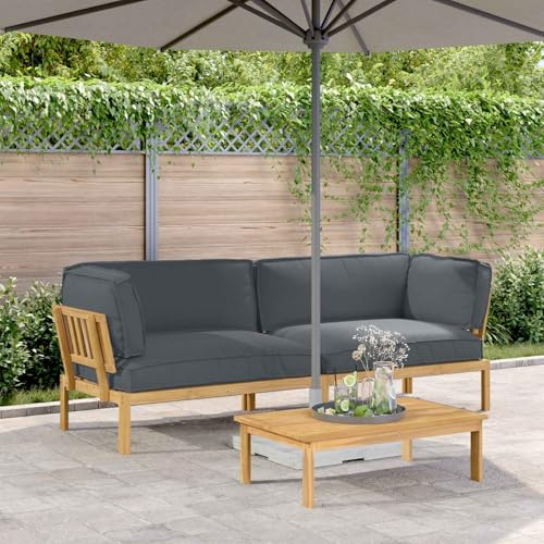 Owoxanthellate Lounge Gartenmöbel Set Anthrazit 253x92x69 cm Akazienholz wetterfestes Sofa mit Kissen Modernes Design platzsparend für Balkon Terrasse und kleine Outdoor Sitzecke