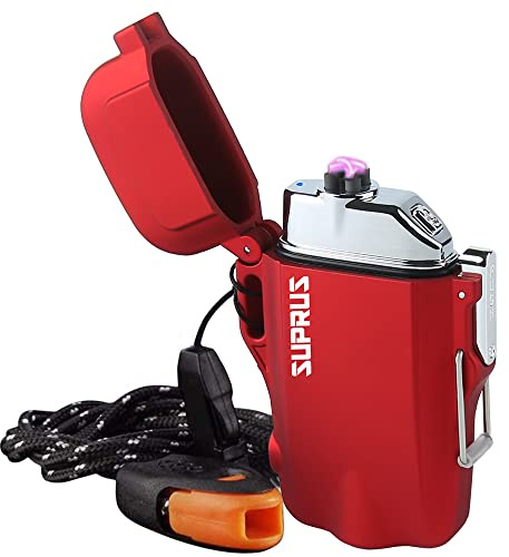 SUPRUS 3 modos de linterna encendedor resistente al viento e impermeable encendedor de doble arco encendedor de plasma de doble arco recargable