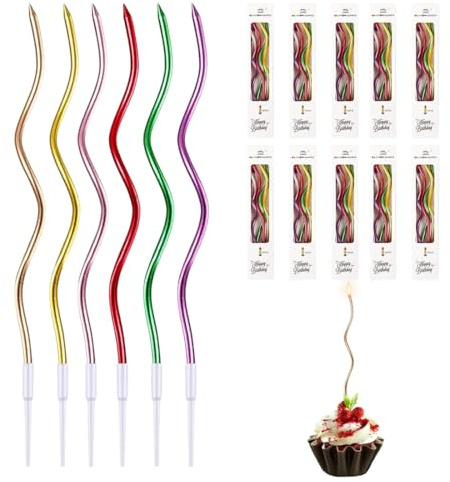 UYVPAER Candele A Spirale Di Compleanno, 60 Pezzi Candeline Cupcake Candele Lunghe Torta, Decorazioni Per Bambini E Adulti, Baby Shower(A)