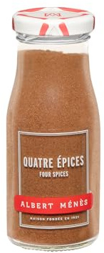 ALBERT MENES Quatre Épices - Mélange d'épices français en poudre - Pot en verre de 75 g - Poivre noir, muscade, clou de girofle, cannelle cassia - Maison fondée en 1921 - Lot de 3