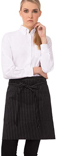 Chef Works Unisex Half Bistro Server Apron, Black/White Pinstripe, One Size