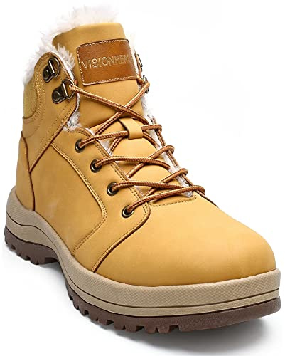 Visionreast Varma fodrade vinterskor, unisex, vattentäta vandringsskor, snöstövlar, vinter, vandring, för män och kvinnor, med snörning, halkfria, för utomhus, GUL, 38 EU