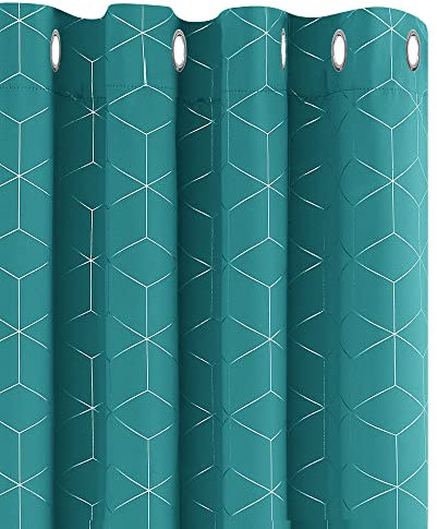 Deconovo 1 Paar Vorhänge Verdunkelung Ösen Gardinen Schlafzimmer Schlafzimmer Wärmeisolierend Rautenmuster 168 x 137 cm (Breite x Länge) Türkis