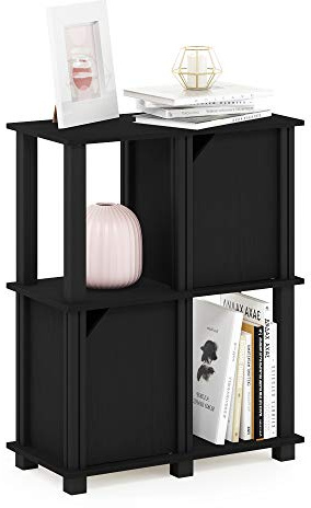 Furinno Brahms 3-Tier Storage Shelf with 2 Doors, Black Oak/Black