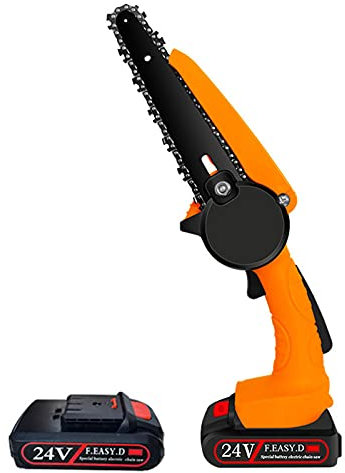 GMtes Mini Motosierra sin Cable 6 Pulgadas con baterías de 24V 2, Batería de Motosierra de Mano eléctrica alimentada con 2 Cadenas de reemplazo, Pequeña Motosierra portátil