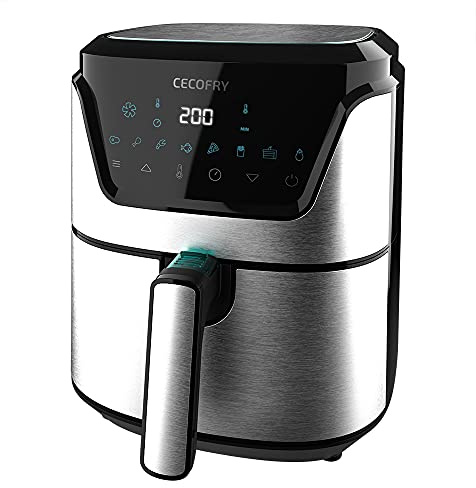Cecotec Freidora sin Aceite 3,5-5,5 L de Aire Caliente Cecofry Advance. Inox, InoxDark & Black. Dietética, Digital, Control Táctil, Temperatura y Tiempo Regulable, 8 Modos (3,5 L, Inox)