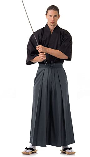 PRINCESS OF ASIA Japan Samurai Iaido Outfit Set Kendo Gi Kimono & Hakama Hose (Grau & Schwarz, One Size)