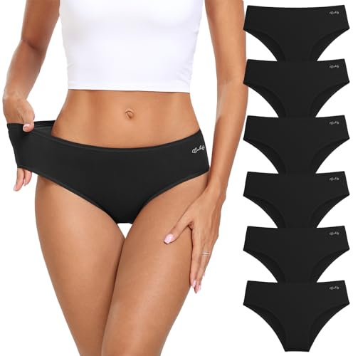 coskefy Cotton Underwear for Womens Hipster Panties Soft Breathable Briefs Stretch Ladies Hipster 6 Pack Black