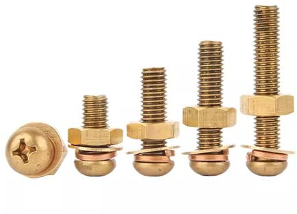 Foyoram Viti combinate M6, 10 set di viti a testa semicircolare combinate con chiusura a croce e disco piatto e anelli a molla e dadi, viti a testa bombata in ottone (M6 x 45 mm)