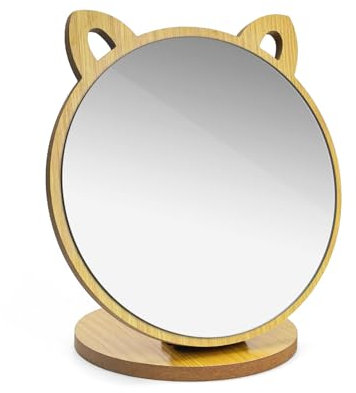 MYLERCT Petit miroir de maquillage à poser avec socle, miroir de maquillage à angle réglable, en forme de chaton, peut être utilisé comme coiffeuse, bureau, salle de bain, chambre à coucher