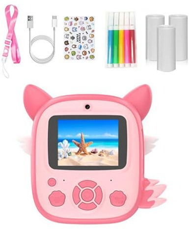 Hkfgdjdl Stampa istantanea della macchina fotografica per i bambini con 3Roll Photo Paper Silicone 1080P Video Doppia lente Viaggi amichevole 48