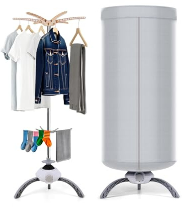 Evviee Compact Clothes Airer with Cover, 900W Portable Electric Clothes Dryer, 2-layer Heated Clothes Airer Drying Pod with 10KG Capacity, 360° Drying, Suitable for All Fabrics Drier
