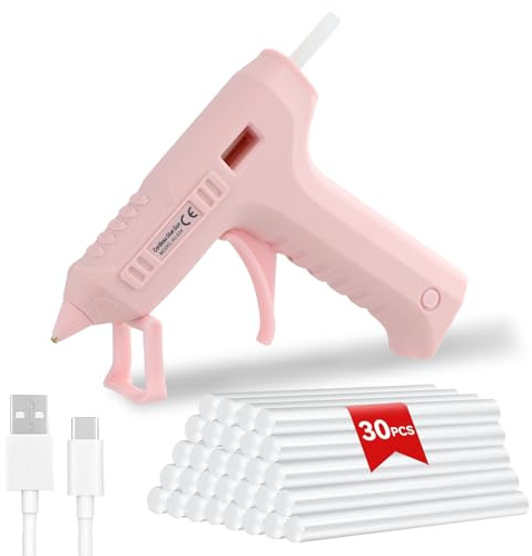 BigKing 60W Pistola per Colla a Caldo da Rosa, Con 30 Stick, Pistola Colla a Caldo Senza Fili, Riscaldamento 20 Secondi, 2600mAh, Per Fai Da Te, Progetti di Hobby e Decorazioni per La Casa