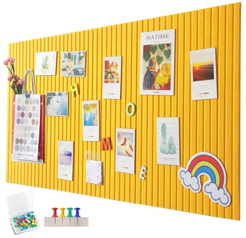 EUBSWA 120 x 90 cm Grande Bacheca in Feltro Autoadesiva, Bacheca Decorativa a Strisce Verticali in Feltro, Feltboard, Fototelaio Pieghevole, Memo Board, Bacheca per Ufficio Cucina, Arancione