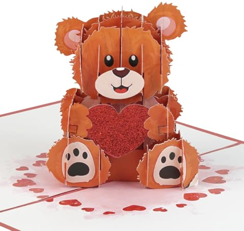 Hochwertige Pop Up Karte 3D Teddy mit Herz und Glitzer - besondere Karte für Kinder, Mama Freundin Frau, Grußkarte für Freundin zum Jahrestag, Karte Ich Liebe Dich, Aufmerksamkeit zum Hochzeitstag