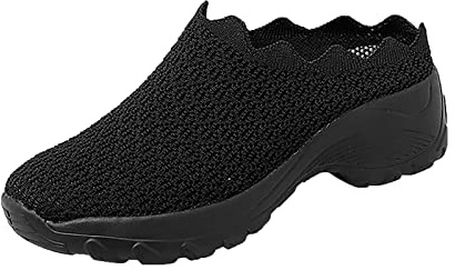 Sneaker pantoletter dam, dam sommarskor främre stängda fritidsskor kilklack glides ventilerande kilsandaler bekväma damskor slip-on kilar lätta sandaletter, svart, 40 EU