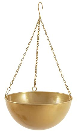 Sharplace Macetero Colgante de Hierro Resistente Decorativo para Plantas Maceta Decorativa Cesta de Flores Oscilante Macetero de Pared Adecuado para Sala, Dorado Grande