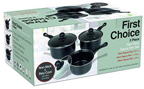 Value plus AP120 Value Plus 3 PCE Sauce pan Set with Glass Lids, Multi-Colour, 16, 18, 20cm