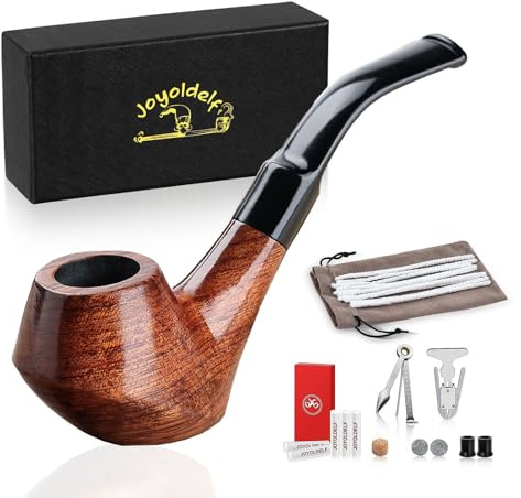 Wooden Tobacco Smoking Pipe Set - Joyoldelf Creative Wood Tobacco Pipe with Pipe Cleaner, Pipe Accessories, Bonus a Pipe Pouch with Gift Box