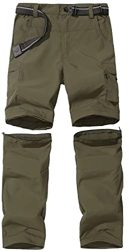 FLYGAGA Kinder Outdoorhose Wanderhose Zip Off Hose abnehmbare hosebeine Shorts Trekkinghose Unisex Jugend Mädchen Sommer mit Gürtel Schnelltrocknend Atmungsaktiv,Grün,XS