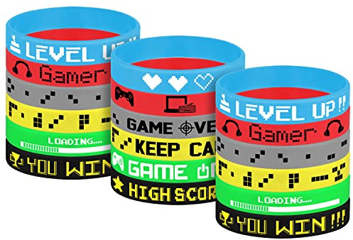 TUPARKA 18 Pcs Video Game Wristbands Rubber Bracelet Game Party Wristbands Supplies for Birthday Party Baby Shower Party Favors, 6 Styles