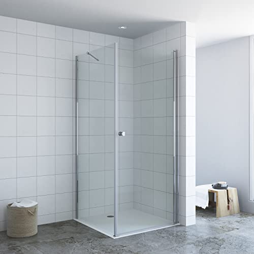 Duschkabine Eckeinstieg Eckdusche 80x75 cm mit Drehtür Duschtür und Seitenwand aus 6mm ESG Nano Glas, Duschwand Glas Duschabtrennung Schwingtür Pendeltür 80cm, Seitenwand 75cm, Höhe 195cm