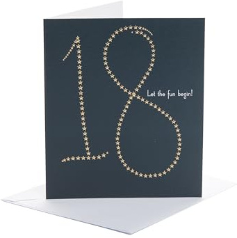 UK Greetings Carte d'anniversaire 18 ans pour lui/elle – Motif étoiles en feuille d'or