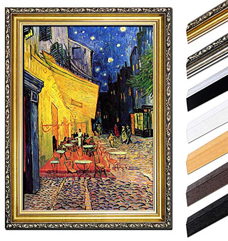 Bilderdepot24 Bild mit Rahmen - Vincent van Gogh Caféterrasse am Abend 60x80 cm - Gerahmtes Leinwandbild Alte Meister - Antiker Rahmen Gold Barock, Klassisch