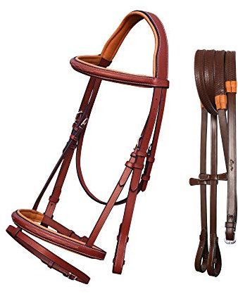 ExionPro Exion Designer Stitched English Jumping Bridle for Horses with Rubber Reins | Premium Comfort & Durability for Equestrian Riders